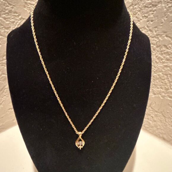 Vintage Nina Ricci Gold Plated Chain Necklace NR Logo Crystal Teardrop Pendant - Picture 2 of 8